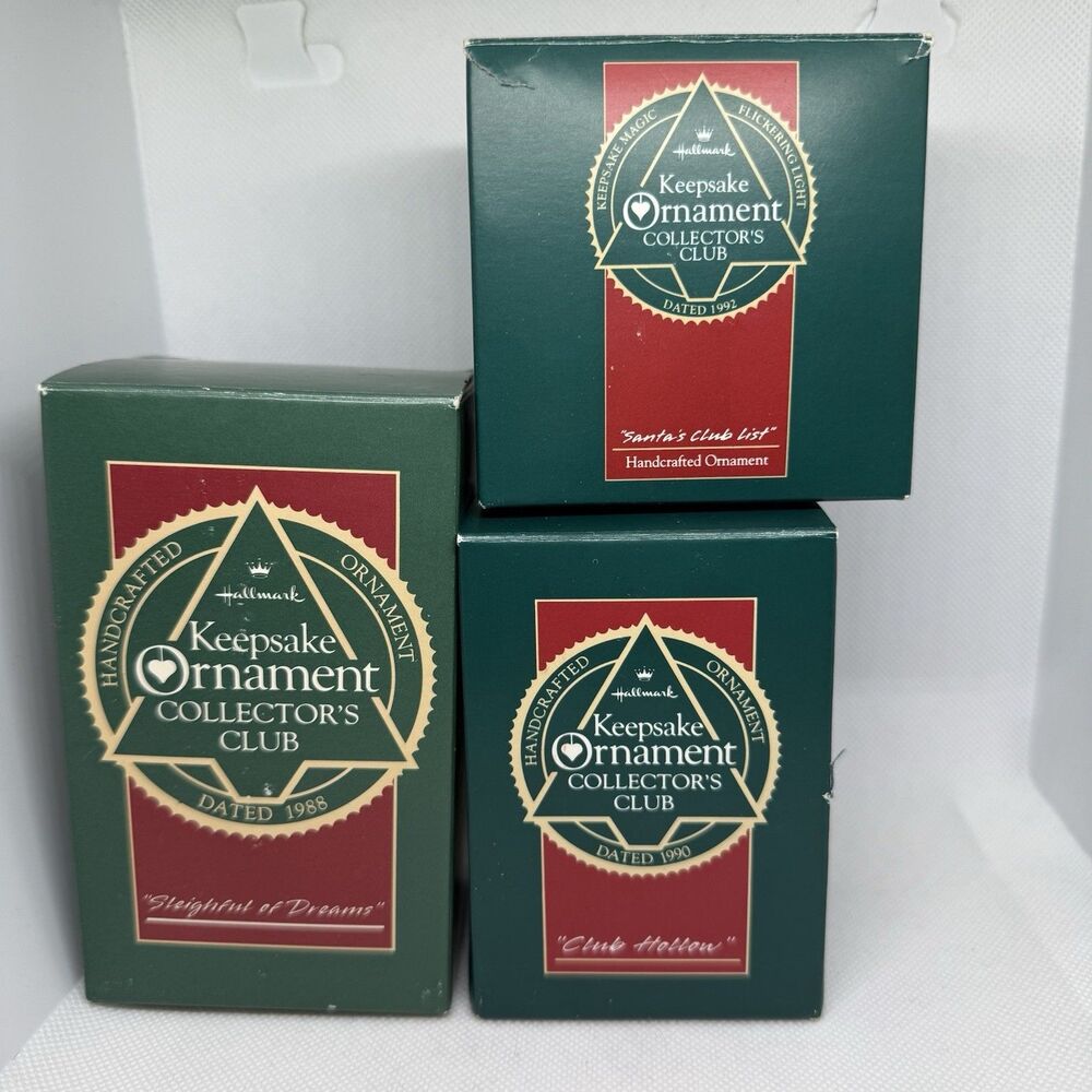 Set Of 3 Hallmark Keepsake Ornaments 1988 1990 1993 In Box Christmas Holiday